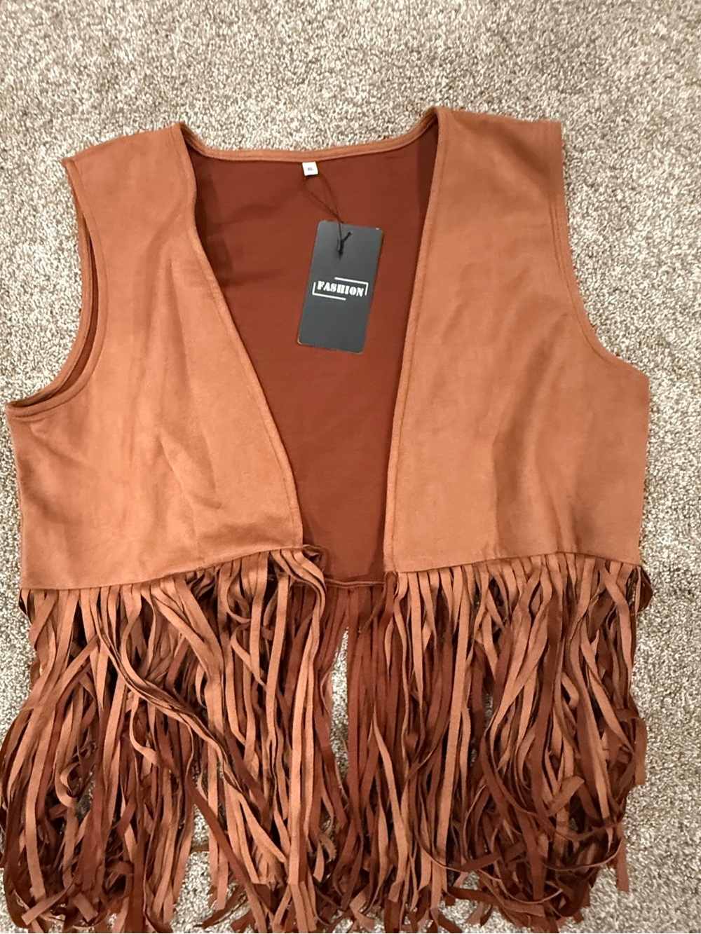 Suede Fringe Vest - Brown